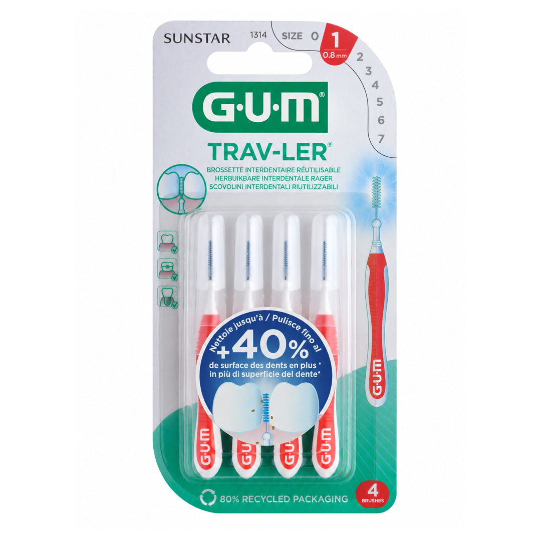 GUM BROSSETTE TRAV-LER INTERDENTAIRES 4 UNITÉS 0.8MM 1314