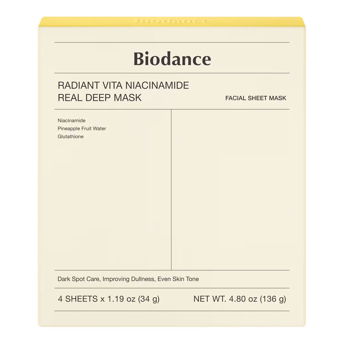 BIODANCE PACK RADIANT VITA NIACINAMIDE REAL DEEP MASK 4 UNITÉS