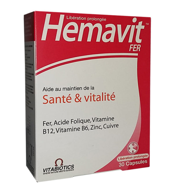 Vitabiotics Hemavit Fer Santé et Vitalité – 30 capsules