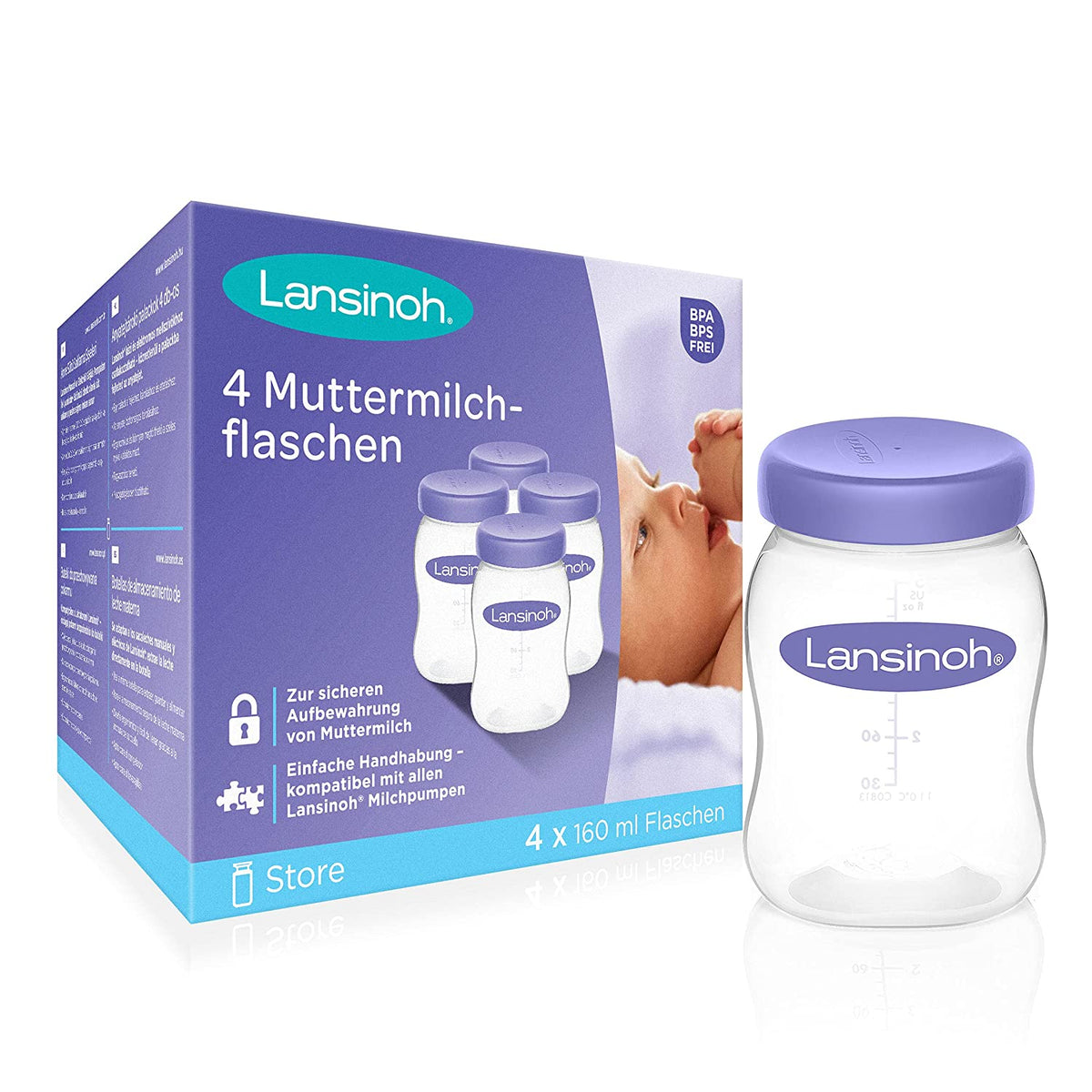 Lansinoh Bouteilles de Conservation 4×160 ml  (4 pcs)