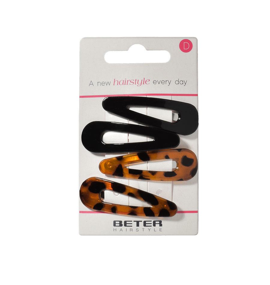 BETER Hairstyle clic clac 5,5cm 2pcs noir et 2pcs écaille (total 4pcs) 19232