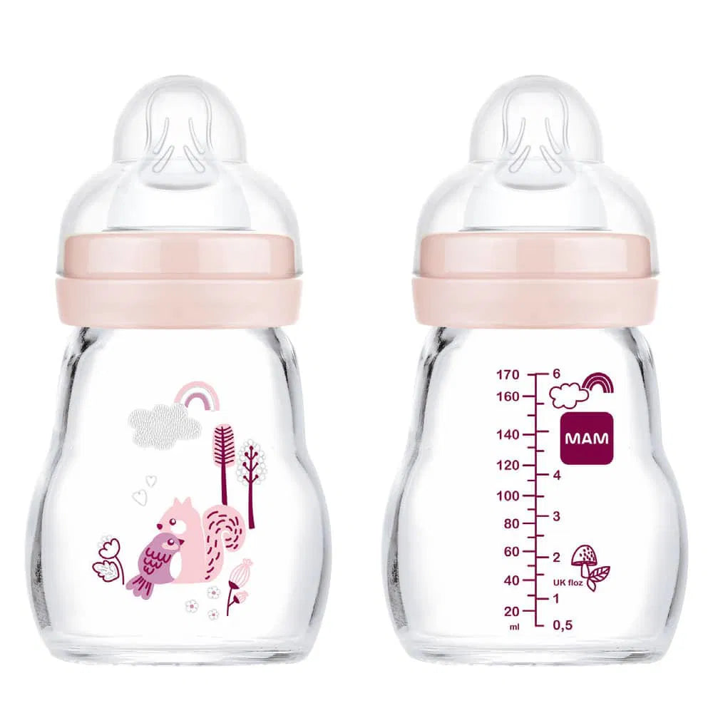 Mam Baby Biberon en verre  ROSE +0m 170ml