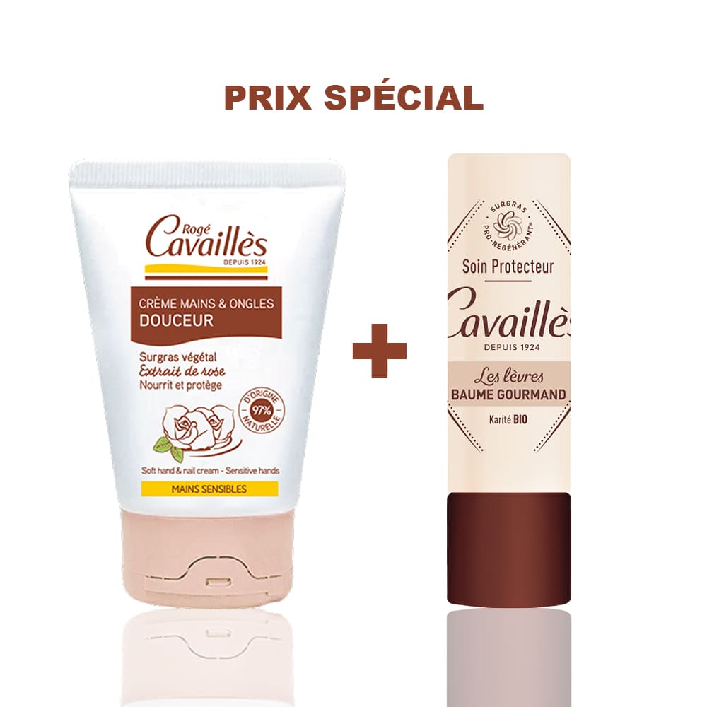 CAVAILLES PACK CREME MAINS Douceur 50ML + BAUME LEVRES GOURMAND