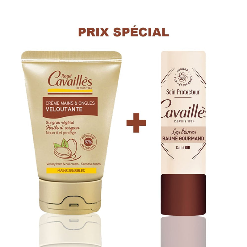 CAVAILLES PACK CREME MAINS VELOUTANTE 50ML + BAUME LEVRES GOURMAND