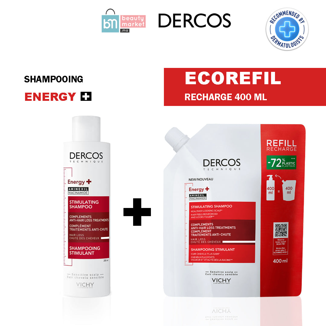 VICHY DERCOS PACK SHAMPOOING ENERGISANT+ 200 ML + RECHARGE 400ML