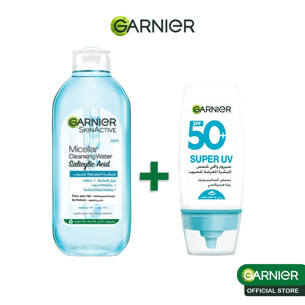 GARNIER Fast Clear - Solution Micellaire ANTI ACNE 400ml + Super UV Serum Sunscreen SPF50+ PA++++ – Peaux à Imperfection