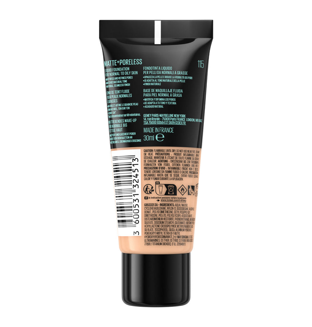 MAYBELLINE FIT ME FOND DE TEINT LIQUIDE MATTE + PORELESS 30ML 115 IVOIRE