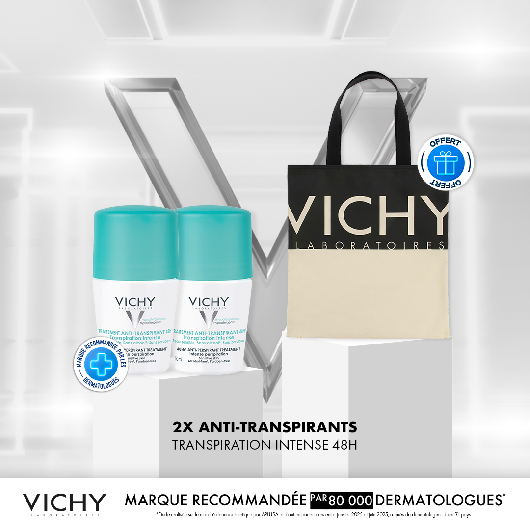 Vichy déodorant anti-transpirant 48h roll-on – 50 ml *2 = Tote Bag Offert