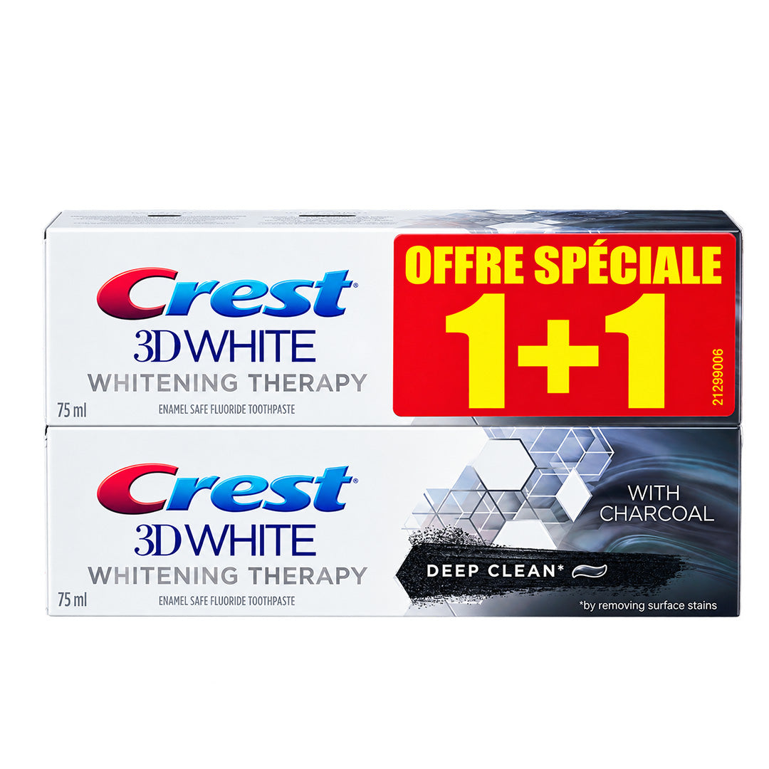 CREST DUO DENTIFRICE 3D WHITE CHARCOAL DEEP CLEAN 2X 75ML