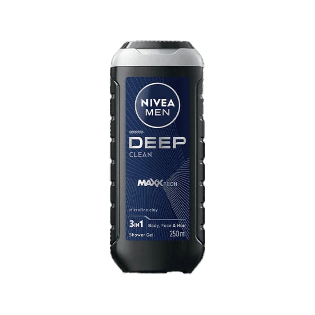 NIVEA MEN Gel Douche 3 en 1 Deep Maxx Tech – Nettoyant Corps, Visage & Cheveux 250ml