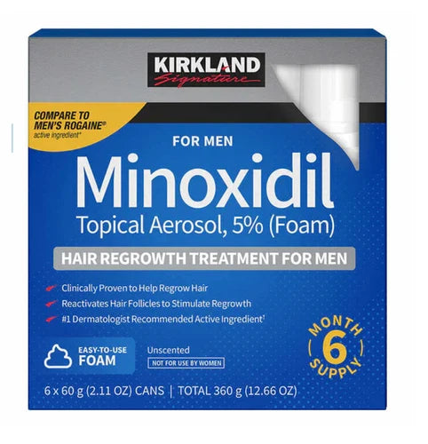 Kirkland Signature Minoxidil 5 % Mousse Homme – Cure 6 Mois, 6 × 60 g