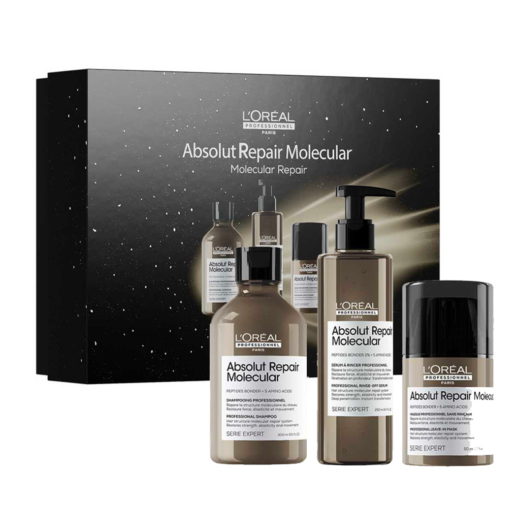 L'ORÉAL PROFESSIONNEL TRIO ABSOLUT REPAIR MOLECULAR SHP 300 ML + SÉRUM À RINCER 250 ML + LEAVE-IN 50 ML