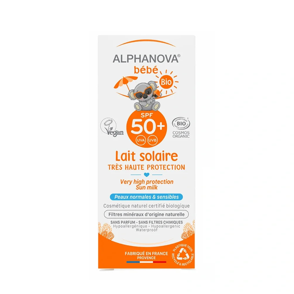 Alphanova lait solaire bébé certifiée bio SPF 50+ hypoallergénique