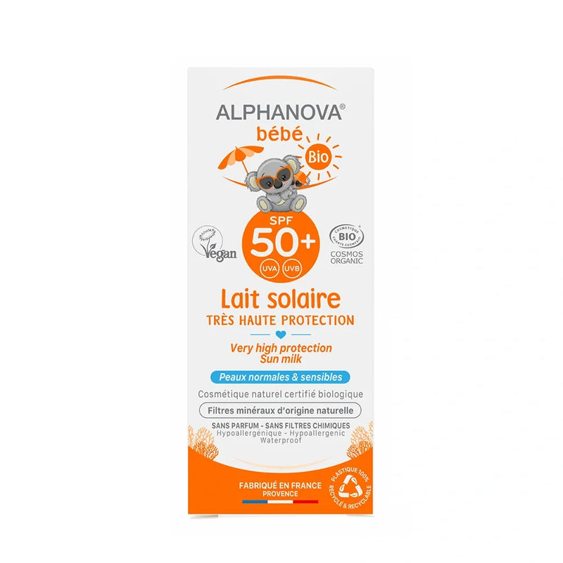 Alphanova lait solaire bébé certifiée bio SPF 50+ hypoallergénique