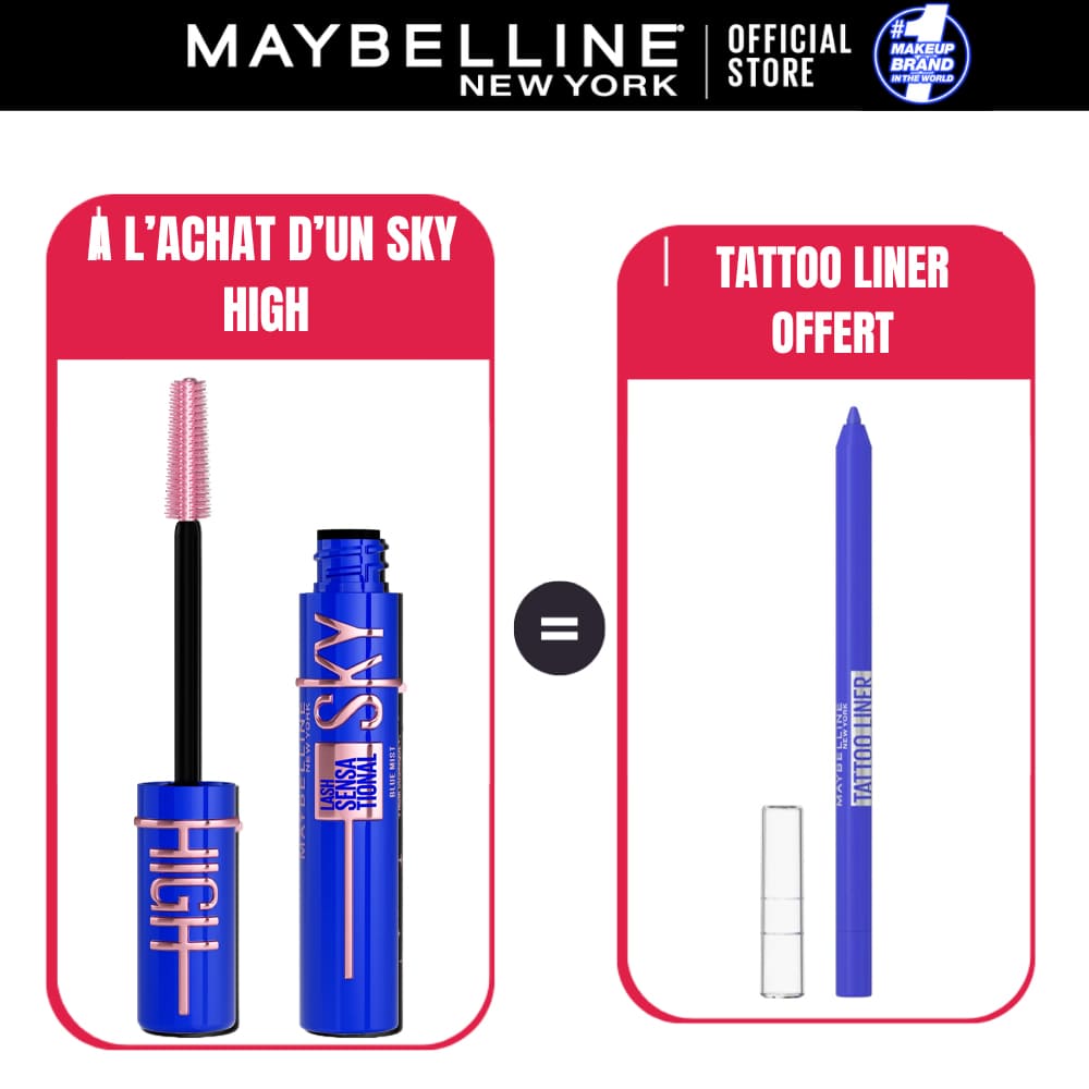 Maybelline Sky High Bleu – Mascara Volume & Longueur = Crayon Tattoo Liner Studio Galactic Cobalt Offert