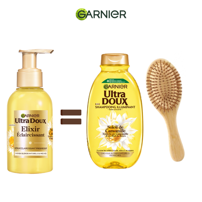 GARNIER PACK ULTRA DOUX CAMOMILLE SHAMPOING 400ML + SERUM 120 ML = BROSSE OFFERTE